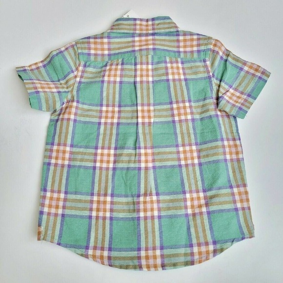 Janie & Jack Linen Plaid Button Up 2T Pastel Spring Colors - Picture 4 of 5